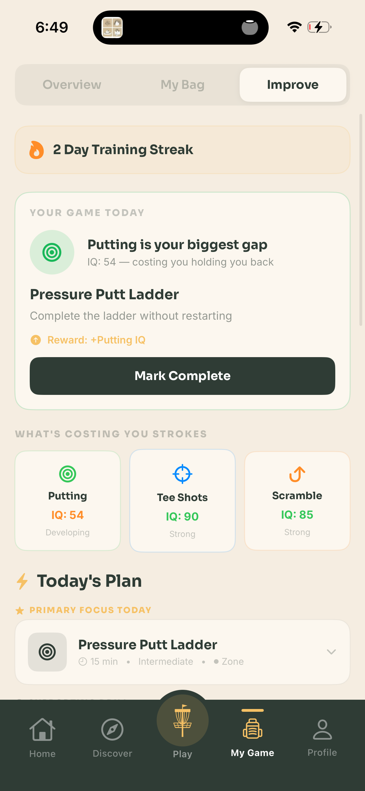 Improve tab with personalized training