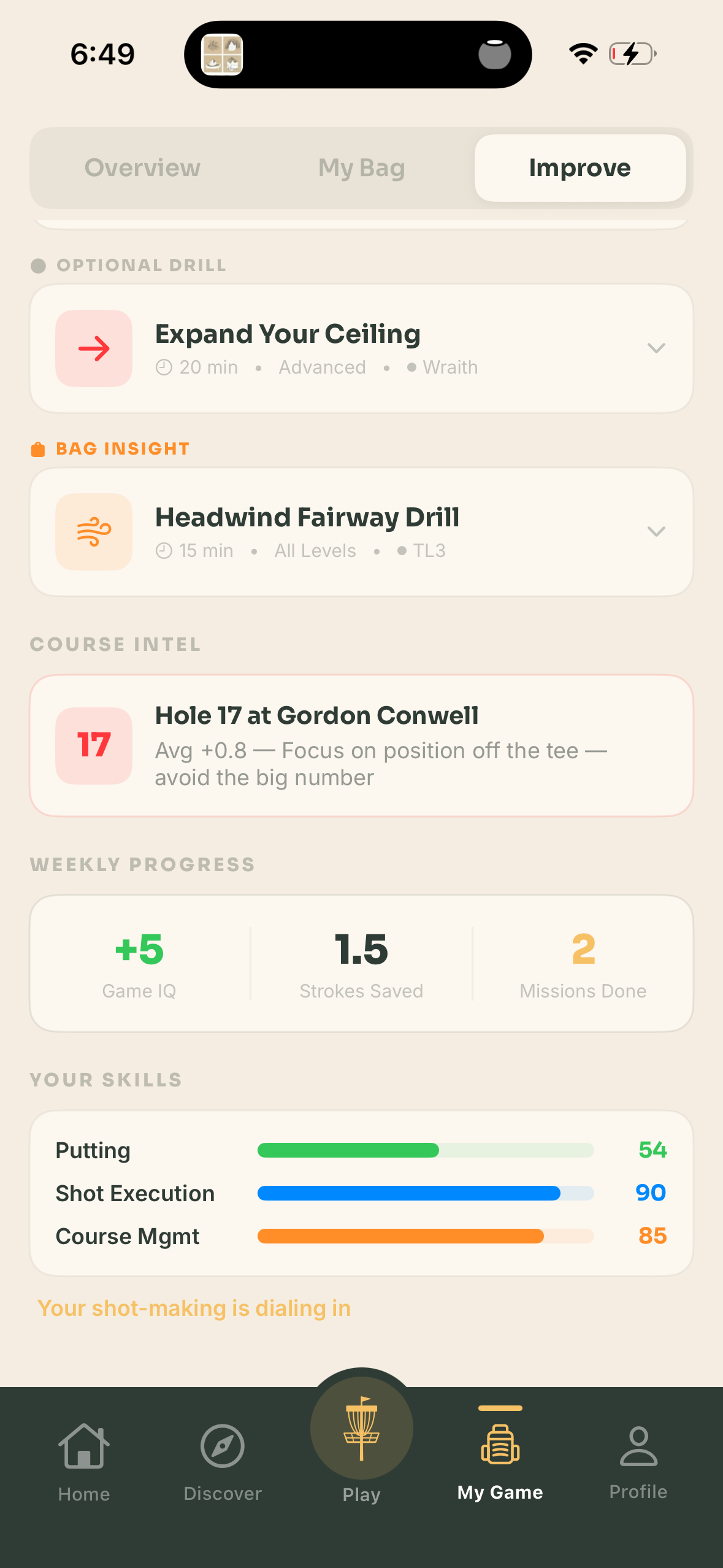 Improve drills and progress